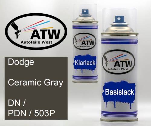 Dodge, Ceramic Gray, DN / PDN / 503P: 400ml Sprühdose + 400ml Klarlack - Set, von ATW Autoteile West.